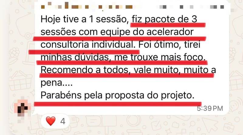 Depoimento: pacote de 3 sessões da consultoria individual
